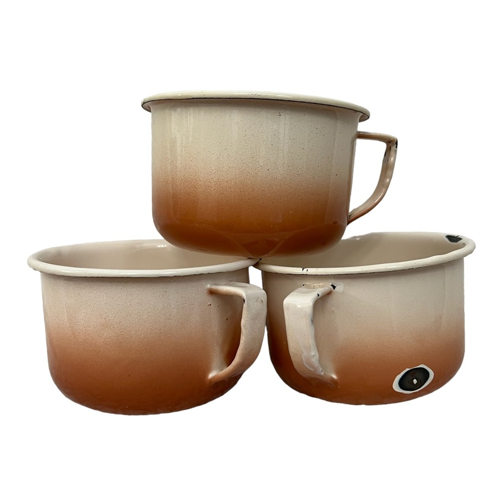 Set of 3 Vintage Enamelware Ombré Coffee Cups Great for Retro Campers